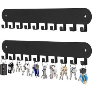 2 Pack Key Holder for Wall,Key Hooks with 10 Hooks,Key Holder Wall Mount Self Adhesive, Key Rack for Wall No Drill for Living Room, Kitchen, Bathroom, Garage (Black)