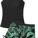 Girls Tankini Swimsuit 2 Piece Bathing Suits for Girls Square Collar Swim Tank Top and Drawstring Bottoms for, Black, Size 15/16 years