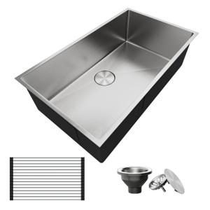 30 Inch Undermount Kitchen Sink,30*16.5 Inch Single Bowl Kitchen Sinks,SUS304 Stainless Steel Kitchen Sink With Accessories,16 Gauge, Handmade with Drying Accessory & Strainer, Easy to Clean