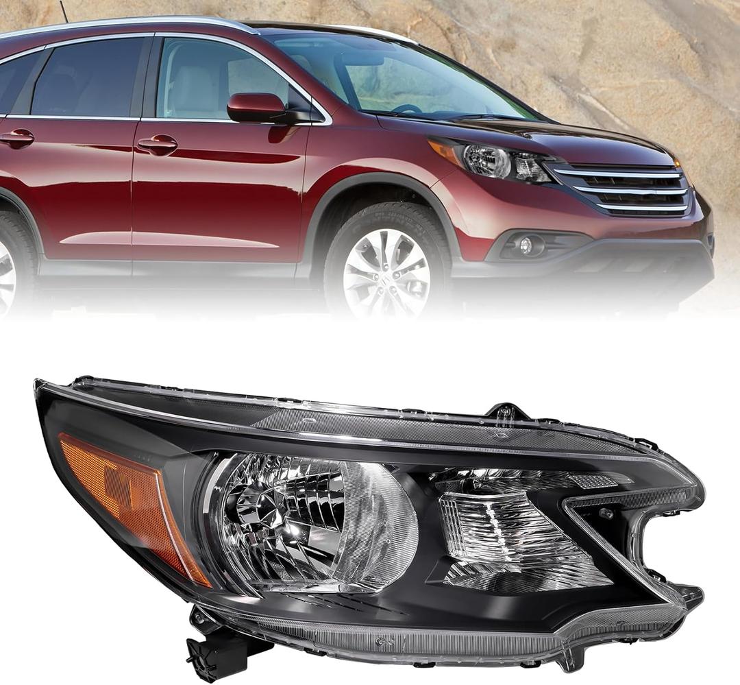 Zhaoyang Halogen Headlights Assembly Compatible with 2012 2013 2014 Honda CR-V Black Headlamp (Passenger Right Side)