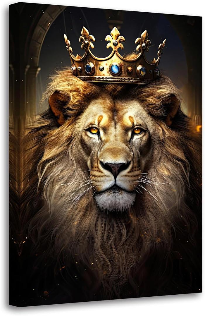 LZIMU Lion Canvas Wall Art Lion King with Gold Crown Poster Prints African Wildlife Paintings for Living Room Office Decor(Picture-4, (16.00" x 24.00"))