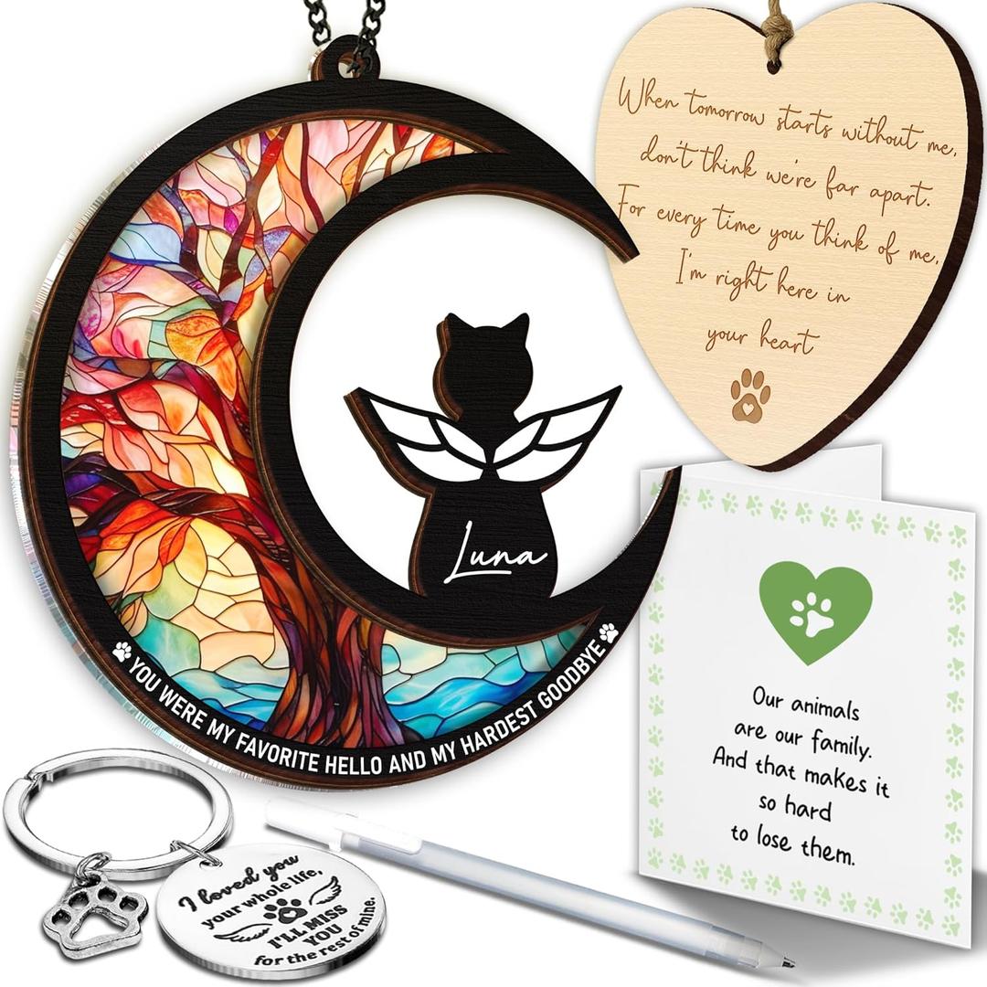 6" DIY Cat Memorial Suncatcher  4-in-1 Cat Memorial Gifts for Loss of Cats, Pet Remembrance Gifts | Loss of Cats Sympathy Gift with Ornament, Keychain & Sympathy Card PS191