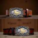 Western Cowboy Belt Buckle with Animal Pattern for Men & Women (Gold)