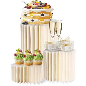 Set of 3 Cylinder Pedestal Stands for Party Round Table Cake Pedestal Stand for Parties Columns and Pillars Display for Wedding Birthday Baby Shower Decorations Foldable Centerpiece, 15 25 40 (16", 10", 6", Ivory)