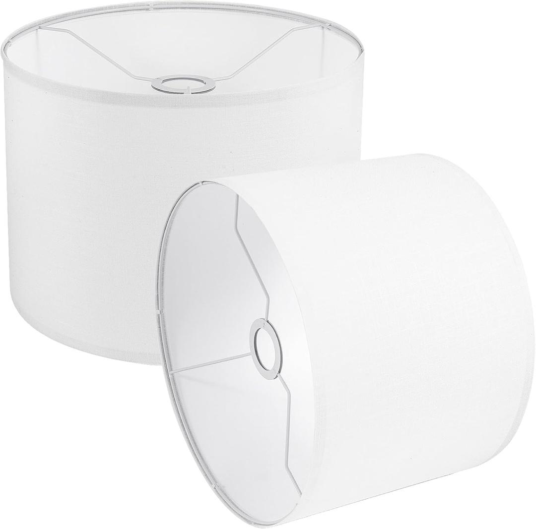 Lamp Shades Set of 2, Small Lamp Cover, White Drum Lampshades 8.7" Top x 8.7" Bottom x 7.9" High, Replacement Lamp Shades Natural Linen for Floor Lamps Table Lamps Chandelier Lamp, Assembly Required