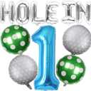 Golf Themed Party Decorations Balloons - 11 Pcs Hole In One Birthday Decorations Letter Blue Number 1 Foil Ball Golf Balloon Decor For Boys 1st Birthday Party Supplies