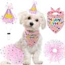 SCENEREAL Dog Birthday Bandana with Hat and Dress Girl Set, Puppy Birthday Party Supplies, Cute Pink Tutu Skirt Outfit for Small Medium Large Dogs