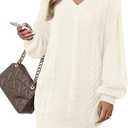 VAFOLY Women's Pullovers Jumper Sweaters Lantern Sleeve Casual V Neck Fall Knit Mini Sweater Dresses (X-Large)