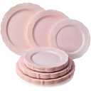 Vintage Collection Blush Plastic Plates Combo Set - 10.25"(7 Pieces), 9"(10 Pieces), 7.5", (5 Pieces ) - Ideal for Weddings, Anniversaries, Birthdays & Special Celebrations