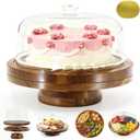 Wood Cake Stand with Dome Lid, 12 Inch Rotating Display Server Tray, Wooden Cake Display Stand with Acrylic Cover, Cake Holder Stand with 4 Bonus Cake Sheets for Birthday, Kitchen, Party, and Wedding Use