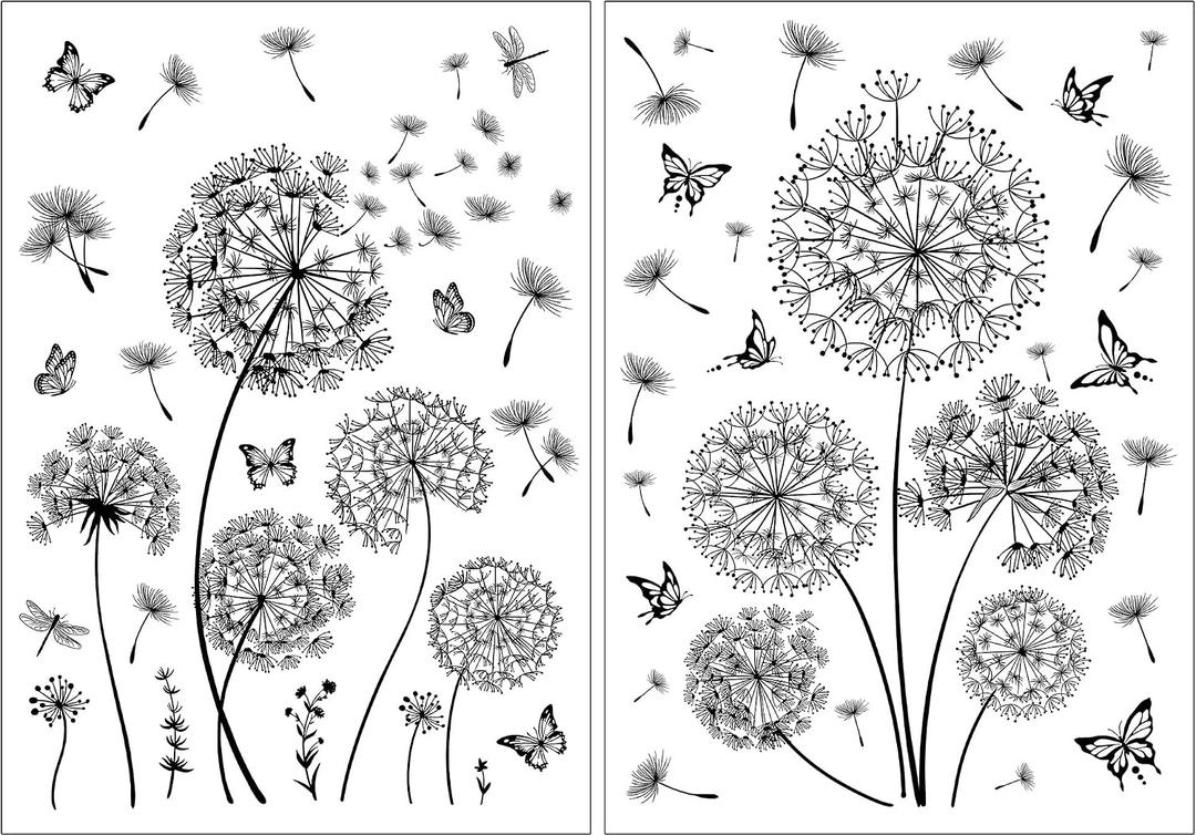Joeyan Dandelion Rub on Transfers for Crafts and Furniture,Transfer Decals Stickers with Black Butterfly,2 Sheets Large DIY Craft for Fabric Wood Ceramic Glass Plastic,Furniture Decals for Home Office,11.02 x 15.75 x 0.39 inches