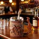 Wooden Barrel Beer Mug, 20oz Stainless Steel Horse Mug Coffee Cup Horses Gifts for Women Men Gift for Birthday Christmas, Gothic Decor Party Decoration Drinkware Gift