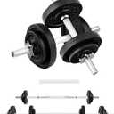 Yes4All Old School Adjustable Dumbbell Set with Weight Plates, Star Lock Collars/Connector, 40lbs to 200lbs Adjustable Weight Plates Set (E. Barbell 50LB or 25LB Dumbbell Pair - Black)