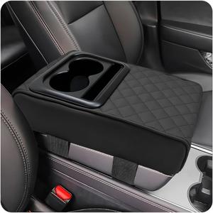 Car Center Console Armrest Pillow, Waterproof Car Armrest Cover Cushion with Cup and Phone Holder, Memory Foam Arm Rest Box Protector for Most Vehicles, Car Accessories (Black) (Black)