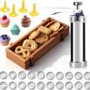 YEHOSHUN Cookie Press Kit, Upgraded Cookie Maker Gun, Stainless Steel Spritz Cookies Press for Baking With 20 Cookies Discs And 4 Piping Tips, for DIY Christmas Cook-ie Maker and Decorating