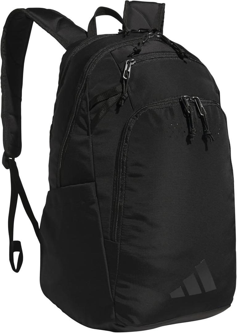 adidas Defender 5 Team Sports Backpack (33L) Durable Large Athletic Gym Laptop Travel Bag, Black/Black, One Size