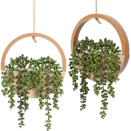 Hobyhoon Artificial Hanging Plants Hanging Planter Fake Succulents Artificial String of Pearls with Pot and Lanyard for Home Office Wall Decoration 1 Pcs