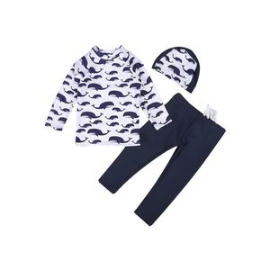 Kids Boys Two Piece Rash Guard Swimsuit Bathing Suit Long Sleeve Sunsuit Swimwear Set with Cap 2-10 Years, 2 PACK