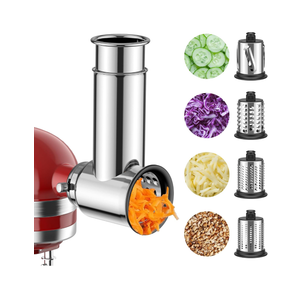 Stainless Steel Slicer Shredder Attachment for Kitchenaid Stnad Mixer, Cheese Grater Attachment for KitchenAid - 4 Blades Salad Maker with Grinding Powder Function by FGREEBLE