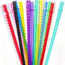 50PCS Reusable Straws with Cleaner Brush, 12.2" Long Colorful Clear Hard Plastic Swirl Drinking Straws for Stanley, YETI, Starbucks, Owala 30 oz 40 oz Tumblers, Jars, Cups
