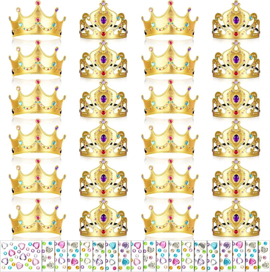 Yaomiao 44 Pcs Foam Crowns for Kids Princess Tiaras Crowns Bulk Diamond Sticker Making Kits for Birthday Party Supplies