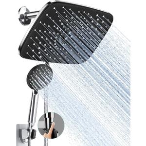 Veken 11.8 Inch Rain Shower Head with Handheld- High Pressure Dual Shower Heads with 5 Modes Handheld Spray Combo- Wide Rainfall Showerhead with Hose, Bathroom Accessories, Chrome
