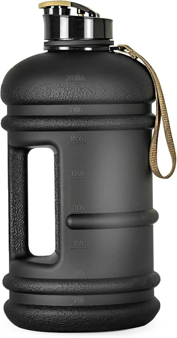 FUELMATE  2 Liter Water Bottles - Half Gallon Water Bottle BPA Free - Ideal for Gym, Big Water Jug, Reusable Sports Bottle with Measurements Marked Drink Container (2.2L 74oz Matte Black Water Jugs)