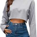 LovelyWholesale Women Long Sleeve Cropped Sweatshirt Oversized Crew Neck Workout Tops Grey X-Large (Gray, XL)