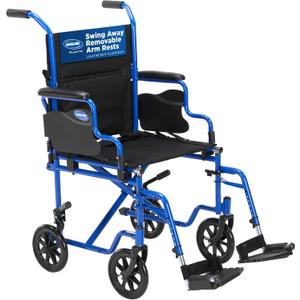 Invacare Ultra-Lightweight Transport Wheelchair for Adults, Compact Aluminum Transfer Chair with Foldable Backrest, Flip-Back & Removable Desk Arms, 19" Seat, Swing-Away Footrests, Blue 