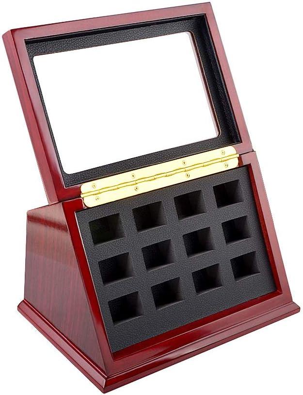 JunningGor Sports Championship Rings Wooden Display case Shadow Box Without Rings (12 Slots)