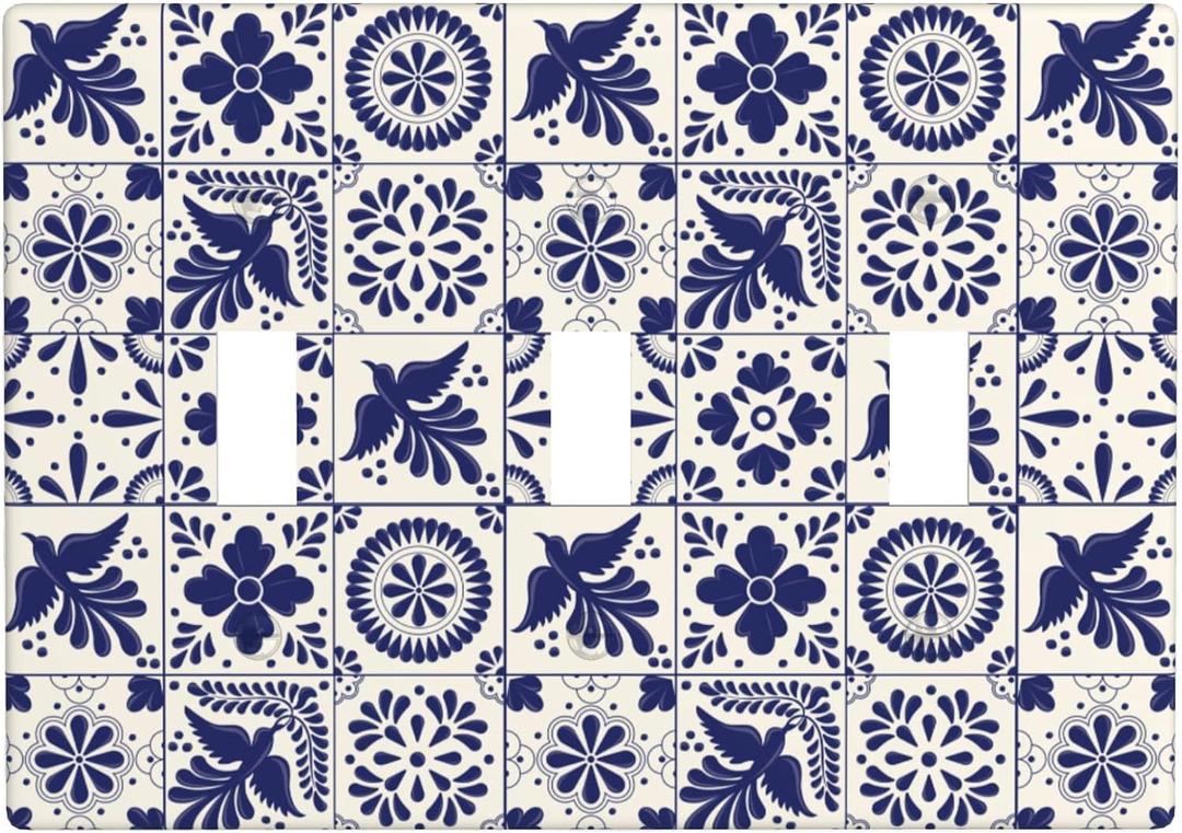 Mexican Talavera Tile Light Switch Cover 3-Gang,Triple Toggle Decorative Switch Wall Plate Cover Faceplate,4.50" X 6.38"inch