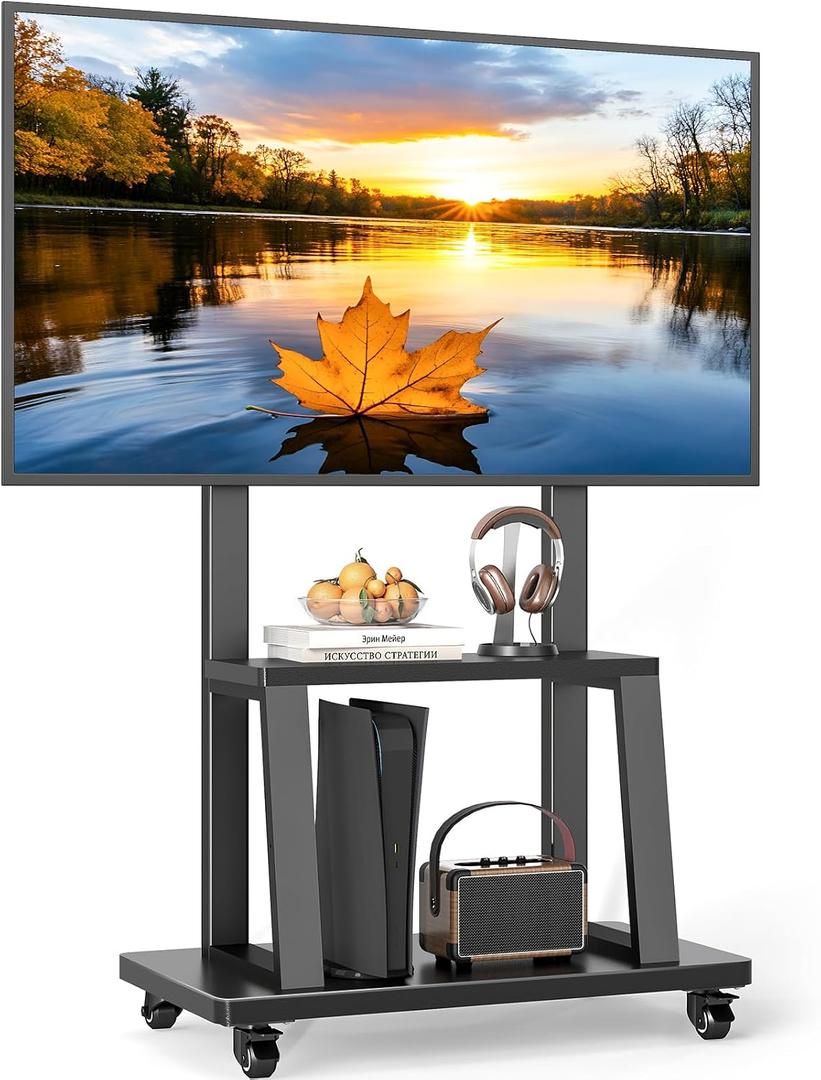 Rfiver Mobile TV Cart Rolling TV Stand for 37-75 inch TVs Up to 150lbs