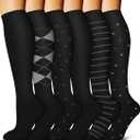 Bluemaple 6 Pack Copper Compression Socks for Women and Men Circulation-Best Support for Medical, Running,Nursing,Athletic (Large-XL, D-assorted1-streak Black)