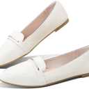 Obtaom Women's Pointy Toe Loafer Flat Comfortable Faux Suede Work Shoes,Cute Penny Loafer Slip On Ballet Flat (8, Beige Faux Leather1)