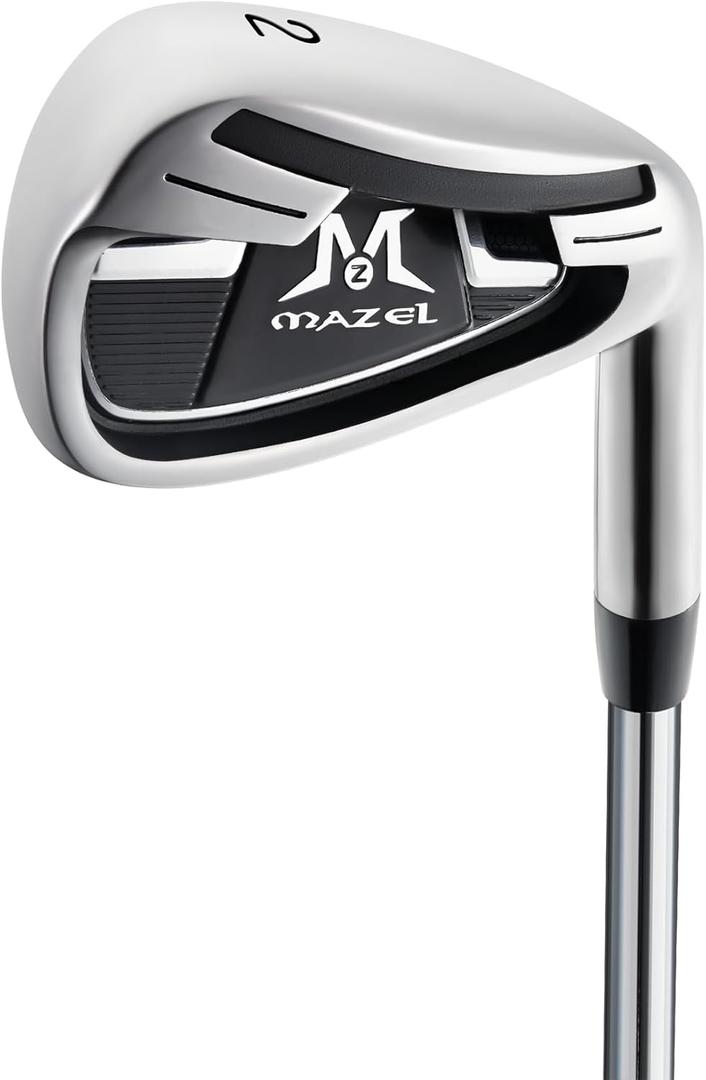 MAZEL Golf Individual Iron 2 Golf Iron with Steel Shafts for Right Handed Golfers (Stainless Steel, Black Silver, 2 Iron, Stiff, Right)