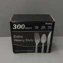 300 Count Extra Heavy Duty Silver Plastic Silverware, 100 Forks, 100 Spoons, 100 Knives, BPA-Free, Heat Resistant, Disposable Plastic Utensils Set, Plastic Cutlery Set, Plasticware Bulk