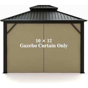 Gazebo Universal Replacement Privacy Curtain – Hugline 10' x 12' Gazebo Side Wall Outdoor Privacy Panel with Zipper (Khaki)