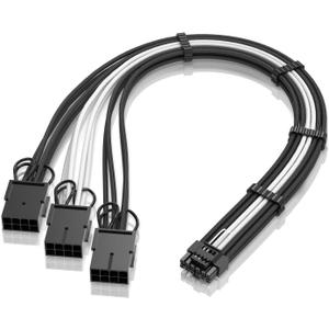 EZDIY-FAB GPU Power Sleeved Cable Extension, 16pin(12+4) 12VHPWR PCIe 5.0 Connector Male to 3X PCIE 8 PIN for RTX4070ti/ 4080/ 3090Ti, with Pre-Installed Cable Combs-16AWG-Black White