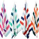 Exclusivo Mezcla 4 Pack Large Quick Dry Beach Towels, Microfiber Sandfree Cabana Stripe Pool Bath Swim Towel with Bag, Lightweight and Thin (Multi, 30x60 Inches) (Multi-green/Purple/Navy/Brown)