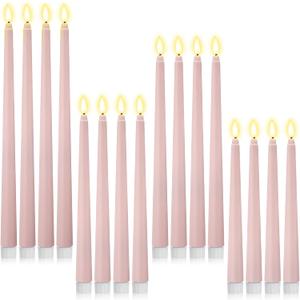 24 Pcs Flameless LED Taper Candles Battery Operated Candles 8.58'', 9.69'', 10.98'', 12.91'', 12.8'' Flameless Candlesticks Flickering for Halloween Christmas Church Wedding(Dusty Pink)