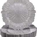 MAONAME Silver Charger Plates Set of 12, Reef Plate Chargers for Dinner Plate, Plastic Decorative Plates for Table Setting, Thanksgiving, Christmas
