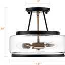 11.8 Inch Small Black and Gold Semi Flush Mount Ceiling Light Fixture 3 Light,Drum Modern Clear Glass Ceiling Light Fixtures for Bedroom,Entryway,Hallway,Kitchen,Dining Room,Bathroom, 11.8 inch-E12