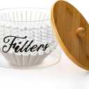 Coffee Filter Holder with Bamboo Lid, Clear Large Coffee Pod Holder for Counter, Coffee Filter Dispenser Basket, Glass K Cup Countertop Storage Container for Kitchen Cafe Bar Accessories