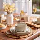 Famiware Star Dinnerware Set with Pasta Bowls, Service for 4 (16pcs), Ribbed Stoneware Plates and Double Bowls Dishes Sets - Chip & Scratch Resistant, Microwave & Dishwasher Safe, Cappuccino White, 4-Set(16pcs, with Pasta Bowls)