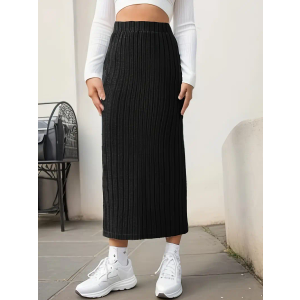  Women's Plus Size High Elastic Waist Long Bodycon Maxi Pencil Skirt (X-Large Plus, Black)