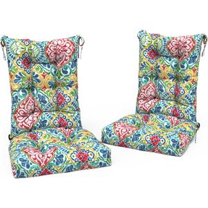 LVTXIII 2 Pack Outdoor Rocking Chair Cushion Set, Patio Fade and Water Resistant Tufted Seat Cushions with Ties for Rocking Chairs Use, 38x17x3, Damask Red