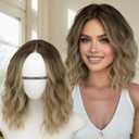 AISI HAIR 14 Inch Ombre Blonde Wigs for Women - Shoulder Length Wave Wig with Pre-Cut Lace Hairline, Middle Part Natural Wavy Bob Synthetic Heat Resistant Fiber for Daily and Party