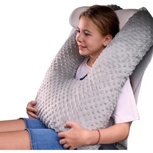 Travel Pillow for Kids Adult in Car - Pillow for Car Sleeping Ultra Large U Shaped with Removable Soft Cover Support Fix Neck and Body Sitting/Sleeping on The Trip (Grey)