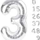 Numbers Balloon 3, 40 Inch Large Silver Balloon for Three Year Old Birthday Decor, 3 13 30 31 Birthday Party Decorations for Wedding Supplies