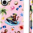 Magnetic for iPhone 16 Case [Compatible with Magsafe] Cute Summer Beach Monkeys Pattern Design, Full Body 2 in 1 Shockproof Scratch Resistant Protective Cover for Women Girl